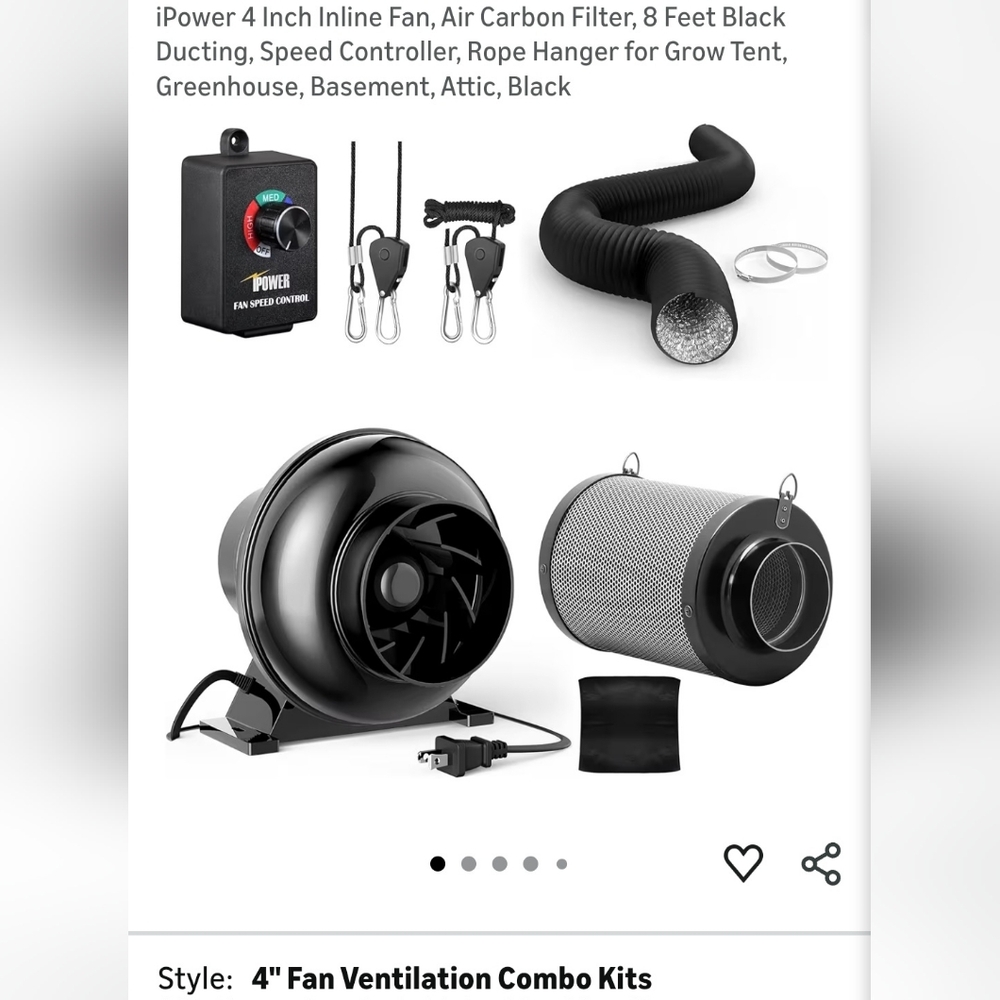 Inline Duct Fan Kit with Carbon Filter & Speed Controller